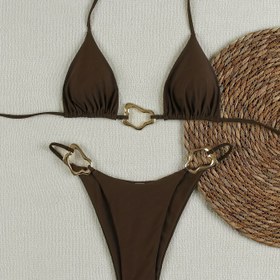 Resim Senman Kadın Modası Seksi Düz Renk Baskısız Omuz Askılı Bikini 
