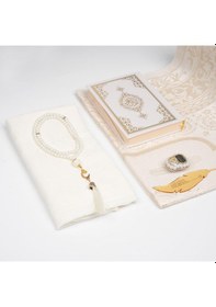 Resim Kuran + Seccade + Tesbih + Zikirmatik + Ayraç Hediye Seti Çanta Boy, Beyaz 