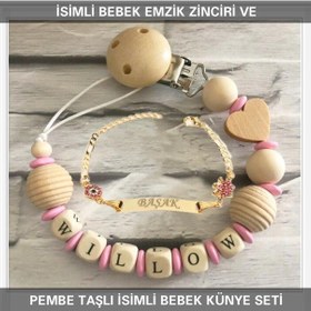 Resim Sahi Aksesuar İsimli Bebek Emzik Zinciri ve İsimli Bebek Künye Seti BEZYI313 Mavi 