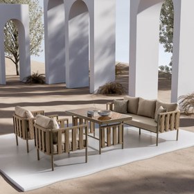 Resim Lizbon Bej Üçlü Oturma Grubu 