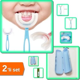 Resim Hereveoyuncak Silikon Çocuk Diş Fırçası 2-12 Yaş + Turkuaz Multi Kalemlik Saklama Makyaj Kutusu - 2li Set B4M6H2 
