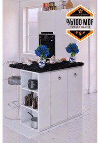 Resim Adore Çok Amaçlı Mutfak Adası 2 Kapaklı Raflı Md Siyah-beyazf 