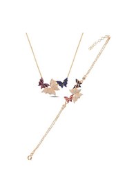 Resim Çekirdekjewelry 925 Ayar Gümüş Kelebek Kolye Ve Bileklik Set Rose Kaplama Renkli Taşlı Pembe 