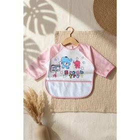 Resim Babydonat Kız Bebek Pembe Uzun Kollu Sıvı Geçirmez Mama Önlüğü - Cepli, Fil Desenli 6-24 Ay Aktivite Önlüğü 