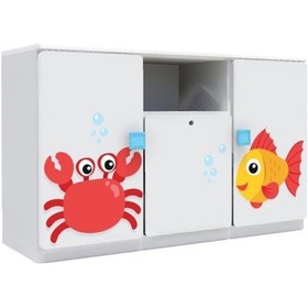 Resim 1 Çekmeceli 2 Kapaklı Çocuk odası Anaokulu Kreş Dolap Deniz Temalı Beyaz 