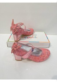 Resim Butikhappykids Kız Çocuk Abiye Ayakkabı Pembe Kelebekli Pırıltılı Parti -doğum Günü Topuklu Kız Çocuk Ayakkabı Pembe 