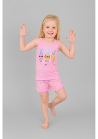 Resim Kız Çocuk 3'lü %100 Pamuklu 1-2-3 Yaş Pijama Takımı Model:129 Çok Renkli 