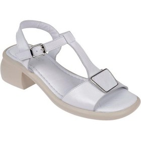 Resim Sms Hakiki Deri Kalın Topuklu Kadın Sandalet Sms-1333 Beyaz Beyaz 