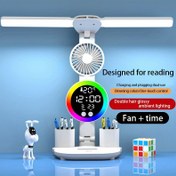 Resim Çift Başlıklı Aydınlatmalı LED Fan Fişli Radyo Lambası, Göz Bakımı Çalışma Koleji Yurt Odası Takılabilir Akıllı Komodin Lambası (Pil Yok) 