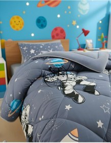 Resim Tek Kişilik Astronot Desenli Çift Taraflı Wellsoft Yorgan Gri 