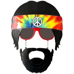 Resim Siyah Saçlı Bandana Tasarımlı Hippi Parti Gözlüğü 26x18 Cm 