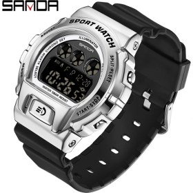 Resim Hanyang Gümüş Siyah Sanda Yeni Askeri Spor Saatler El Işığı Ekran Elektronik Saat Askeri Su Geçirmez LED Dijital Saat Relogio Masculino (Yurt Dışından) 