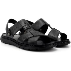 Resim Gönderi(r) Erkek Siyah Hakiki Deri Comfort Sandalet 