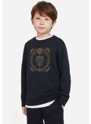 Resim Burç Aslan Leo Baskılı Unisex Çocuk Siyah Sweatshirt Siyah 