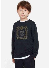 Resim Burç Aslan Leo Baskılı Unisex Çocuk Siyah Sweatshirt Siyah 