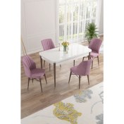 Resim Canisa Concept Nef Serisi 70 x 114 Cm, Açılabilir Mdf Mutfak Masa Takımı, Beyaz Masa Ceviz Ayak, 4 Sandalye 