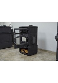 Resim Sirius Maxi 3 Camlı Kuzineli Yan Kapaklı Odunluklu Döküm Soba 