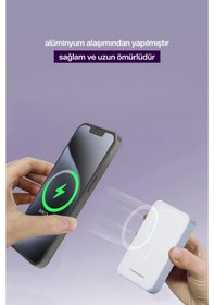 Resim Sprange Sr-p28m 12000mah Magsafe Powerbank 15w Kablosuz Şarj, 20w Pd Hızlı Şarj, Lcd Ekranlı, Standl Beyaz 