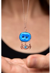 Resim Papatya Silver 925 Ayar Gümüş Rose Kaplama Camdaki Kız Süryani Nazar Boncuğu Cam Göz Kolye 