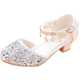 Resim Besthome1 Moda Kolye Rhinestone Çocuk Topuklu Ayakkabı, Şık Kız Yüksek Topuklu Ayakkabı Gümüş 