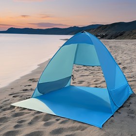 Resim 2 Otomatik Açılan Plaj Çadırı, Taşınabilir El Fırlatma Hızlı Açılan Kamp Barınağı, Hidrofobik Polyester Kumaş, Çelik Çerçeve, İz Baskısı, Fermuar Kapatma, Güneş Koruması, Olta, Piknik, Tüm Mevsim ve Çoklu Festival Kullanımı İçin 