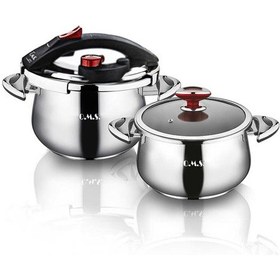 Resim Oms 5-7 L Küre Matik 4 Parça 2Li Çelik Düdüklü Tencere Seti Gümüş 