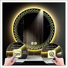 Resim Dnr-Mirror50 Cm Günışığı Ledli Tasarım Kumlamalı Dokunmatik Tuşlu Buğu Önleyicili Banyo Aynası Makyaj Aynası 